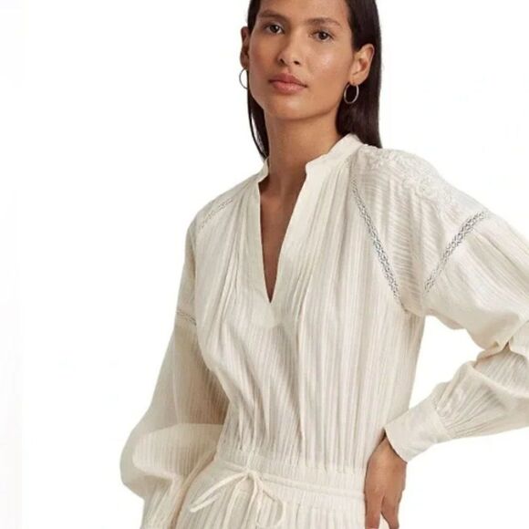 Lauren Ralph Lauren Cream Tiered Boho Midi Dress Size 14 - Picture 1 of 7